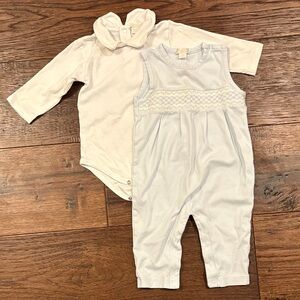 Kissy Kissy White and Light Blue Baby Outfit with smocking